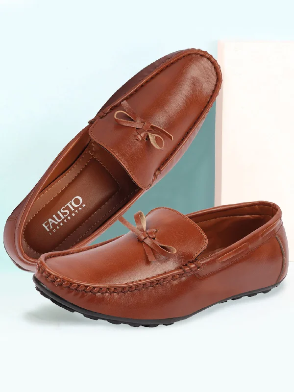 Men's casual shoes with a soft insole for cushioning Basics Men Tan Classic Stylish Stitched Tassel Lace Design Casual Shoes Moccasin and Loafers