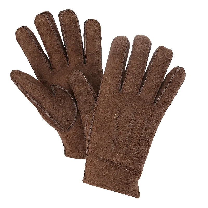 Men's slippers with a breathable fabric upper MEN'S SHEEPSKIN GLOVES BROWN