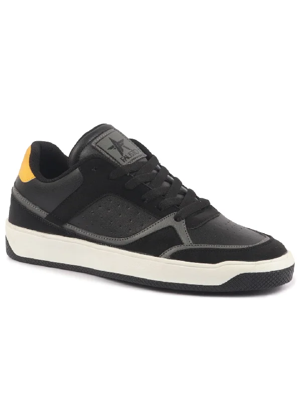 Men's casual shoes with a metallic trim Men Black Colorblocked Low Ankle Contrast Sole Lace Up Sneakers|Classic Combine Style Sneaker Shoes|Lace Up Casual Shoes Men's casual shoes with a metallic trim Men Black Colorblocked Low Ankle Contrast Sole Lace Up Sneakers|Classic Combine Style Sneaker Shoes|Lace Up Casual Shoes