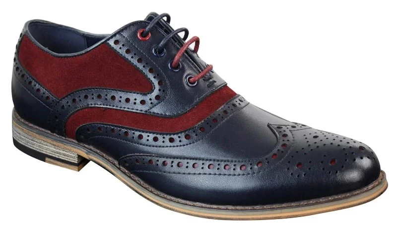 Men's formal shoes with a leather lining for breathability Men's formal shoes with a leather lining for breathability Mens Classic Burgundy Suede Oxford Brogue Shoes in Navy Leather