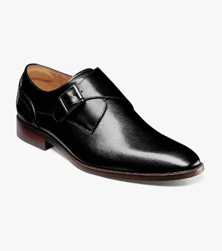 Men's formal shoes with a leather sole and heel Men's formal shoes with a leather sole and heel SORRENTO Plain Toe Single Monk Strap - Black Men's formal shoes with a leather sole and heel Men's formal shoes with a leather sole and heel SORRENTO Plain Toe Single Monk Strap - Black