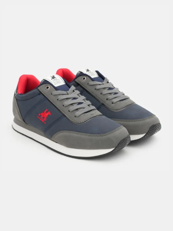 Men's casual shoes with a logo patch on the tongue Men's Brand Logo Embroidered Sneakers,Navy/Grey Men's casual shoes with a logo patch on the tongue Men's Brand Logo Embroidered Sneakers,Navy/Grey