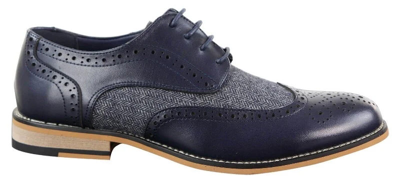 Men's formal shoes with a polished shine Men's formal shoes with a polished shine Mens Classic Oxford Tweed Brogue Shoes in Navy Leather
