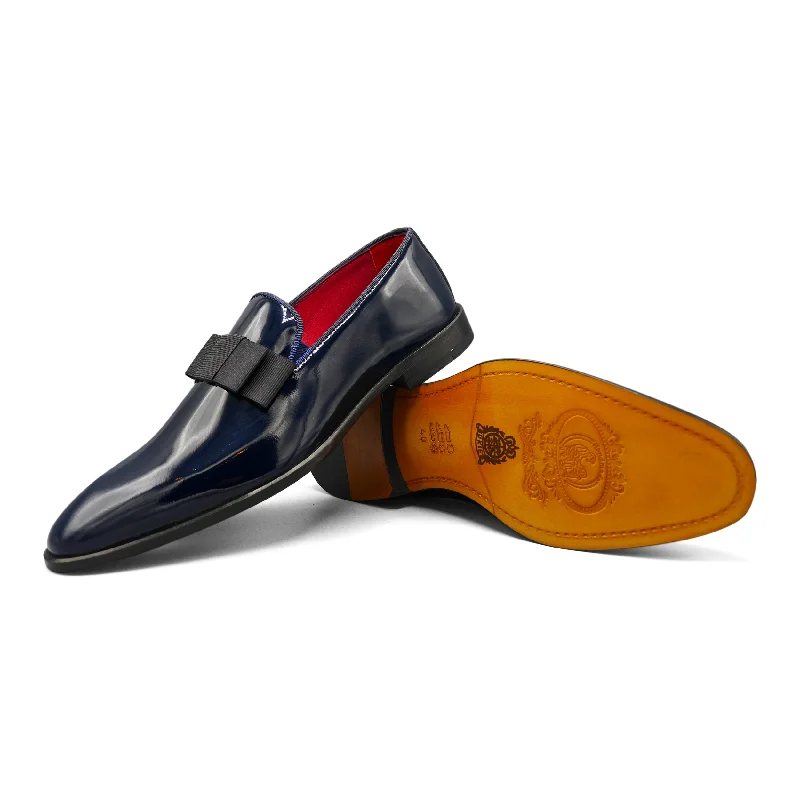 Men's formal shoes with a leather lining for breathability 6518 - Midnight Navy Patent Opera Bow Slipper Men's formal shoes with a leather lining for breathability 6518 - Midnight Navy Patent Opera Bow Slipper