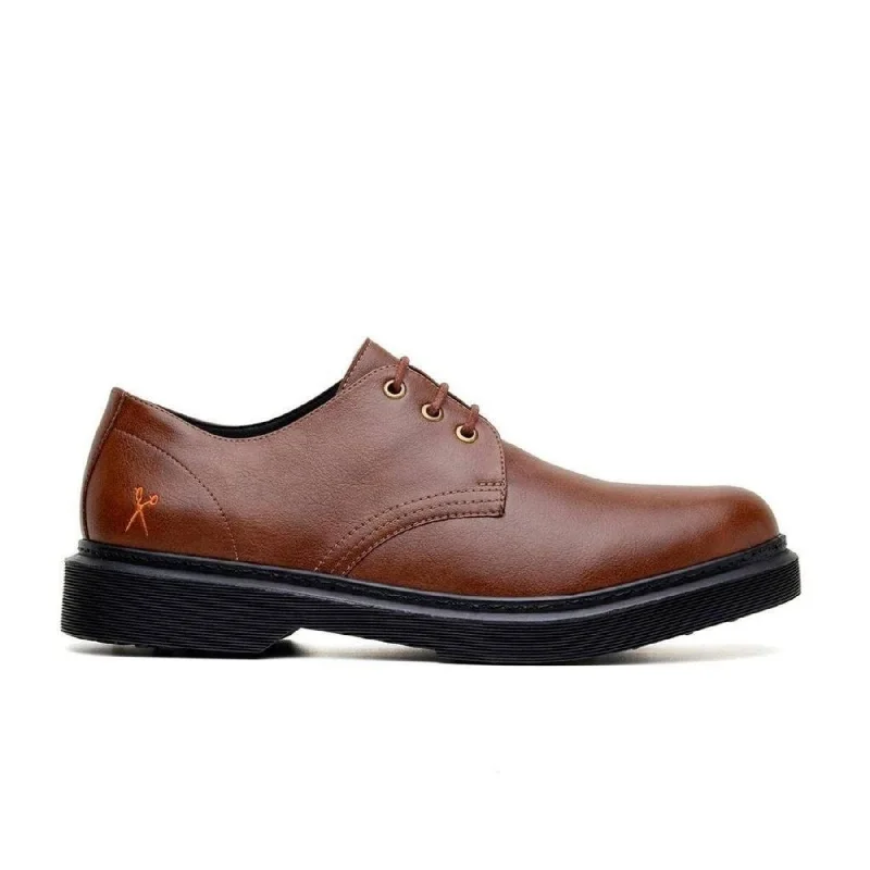 Men's formal shoes with a leather sole and heel Men's formal shoes with a leather sole and heel 'Derby UK 2' vegan lace-up shoe by King55 - cognac