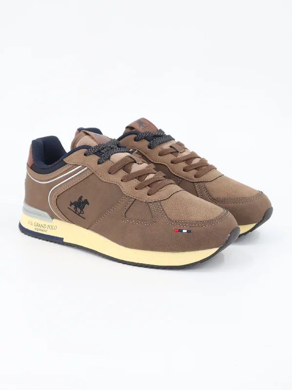 Men's casual shoes with a padded heel for comfort Men's Brand Logo Embroidered Sneakers,Brown Men's casual shoes with a padded heel for comfort Men's Brand Logo Embroidered Sneakers,Brown