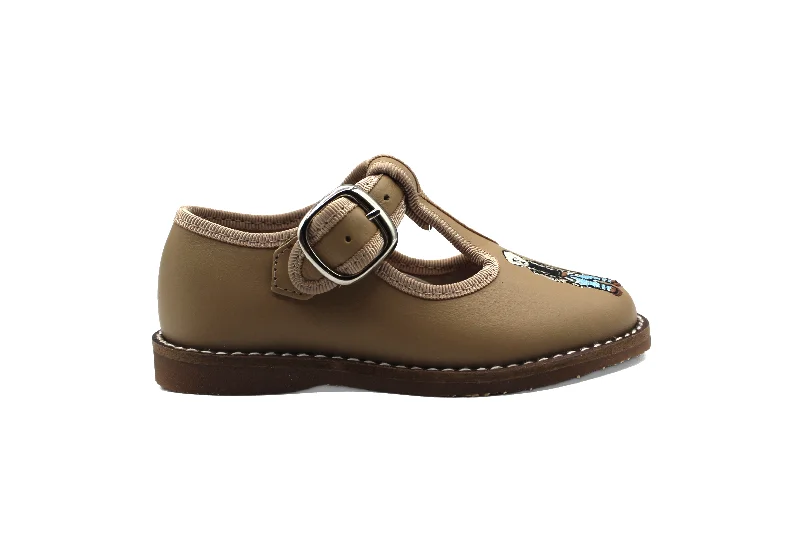 Men's formal shoes with a double monk strap Don Louis Beige Bear Embroidery T Bar