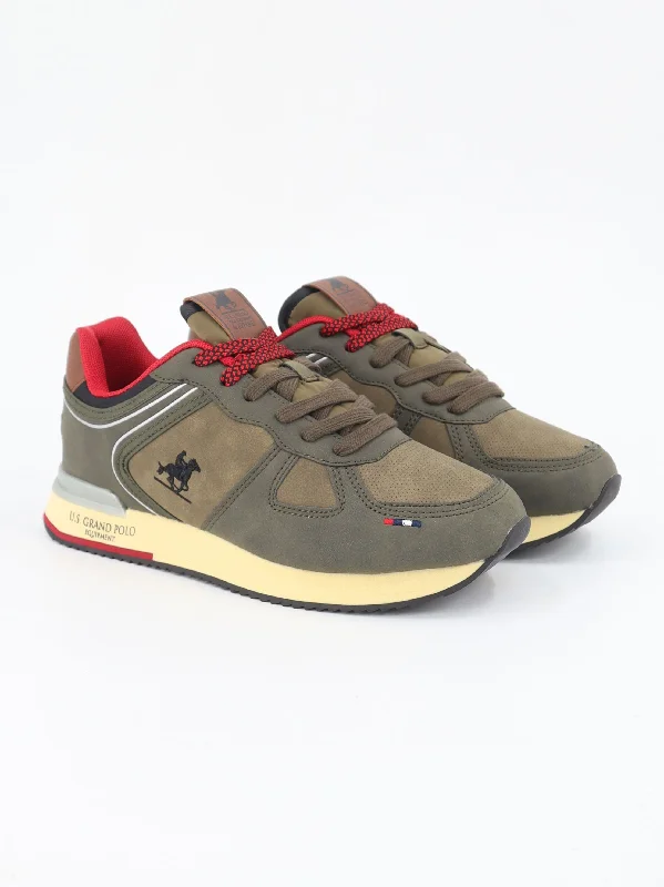 Men's casual shoes with a thick sole for added height Men's Brand Logo Embroidered Sneakers,Olive Men's casual shoes with a thick sole for added height Men's Brand Logo Embroidered Sneakers,Olive