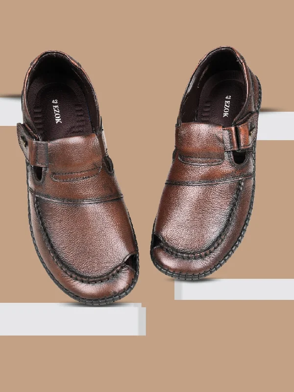 Men's casual shoes with a thick sole for added height Ezok Brown Leather Slip on Casual Shoes Men's casual shoes with a thick sole for added height Ezok Brown Leather Slip on Casual Shoes