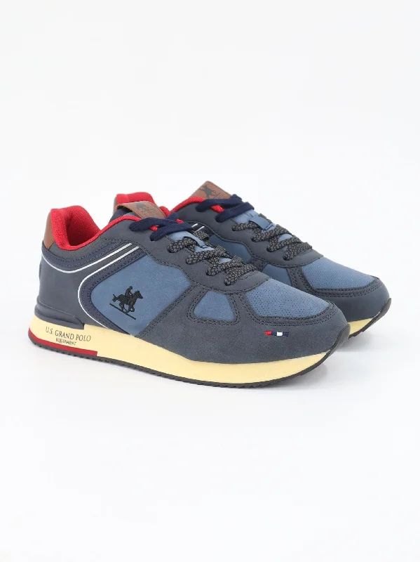 Men's casual sneakers with a mesh upper Men's Brand Logo Embroidered Sneakers,Navy