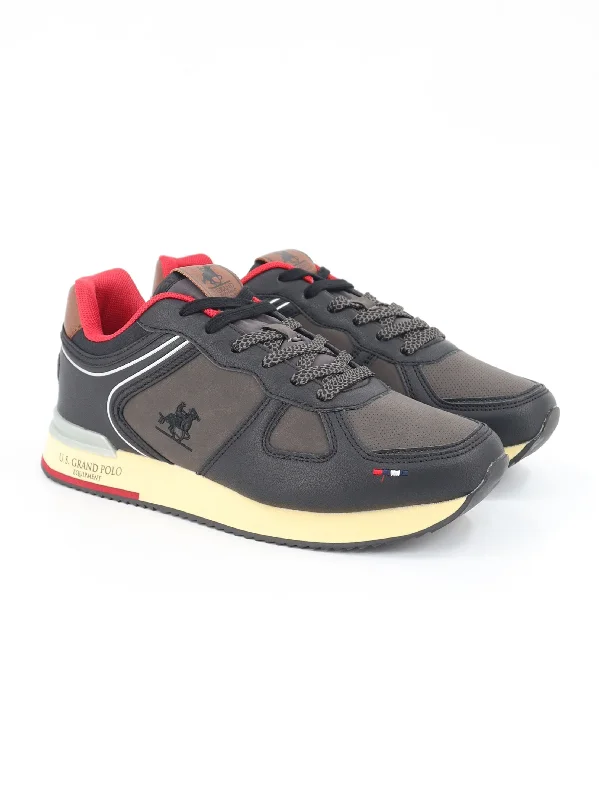Men's casual shoes with a thick sole for added height Men's Brand Logo Embroidered Sneakers,Black/Brown Men's casual shoes with a thick sole for added height Men's Brand Logo Embroidered Sneakers,Black/Brown