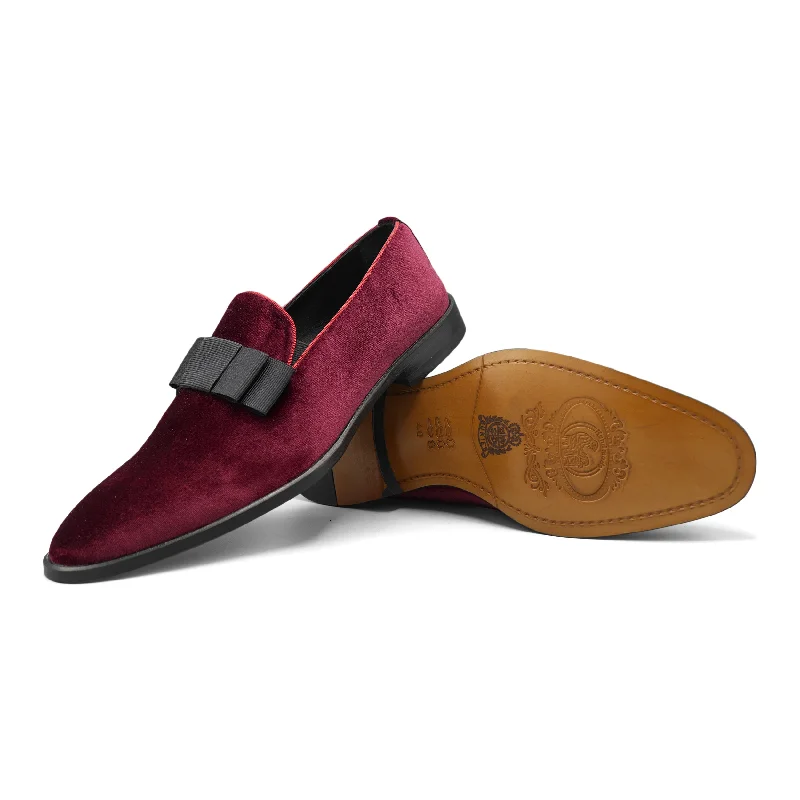 Men's formal shoes with a wingtip design 6518 - Burgundy Velvet Opera Bow Slipper