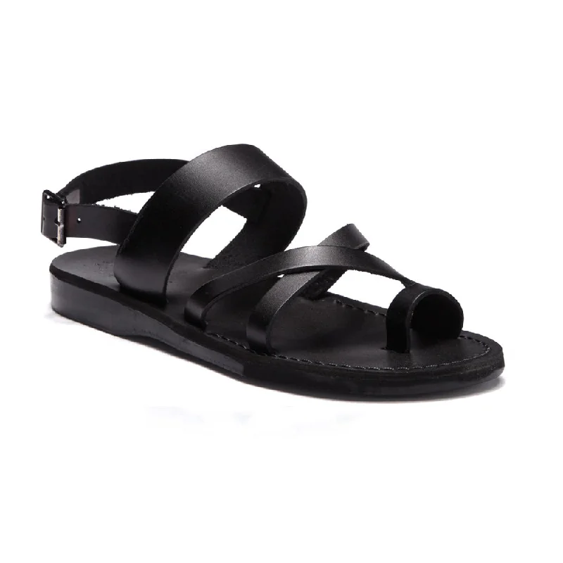 Waterproof men's sandals for water activitiesAmos - Leather Ankle Strap Flat Sandal | Black Waterproof men's sandals for water activitiesAmos - Leather Ankle Strap Flat Sandal | Black