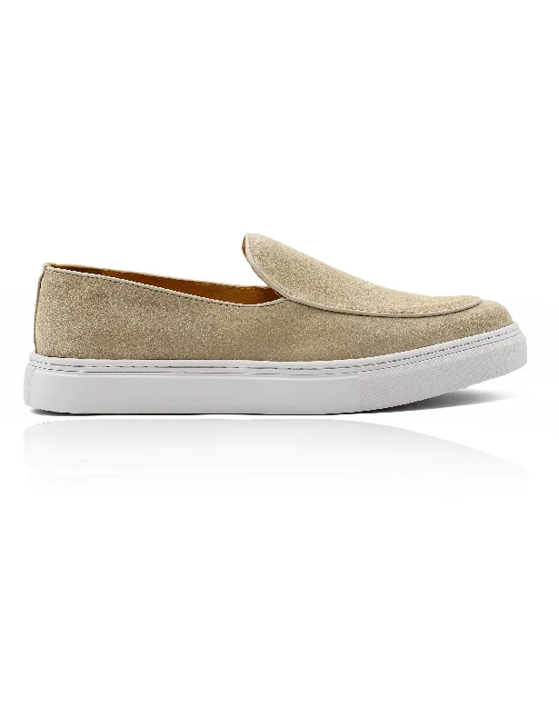 Men's loafers with a decorative buckleBeige Suede Leather Loafers