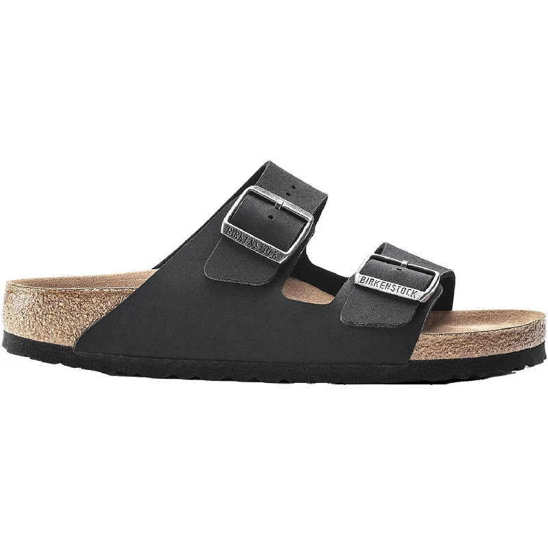 Men's sandals with a contrast stitching detailUnisex Birkenstock Arizona Vegan Black Birkibuc Men's sandals with a contrast stitching detailUnisex Birkenstock Arizona Vegan Black Birkibuc