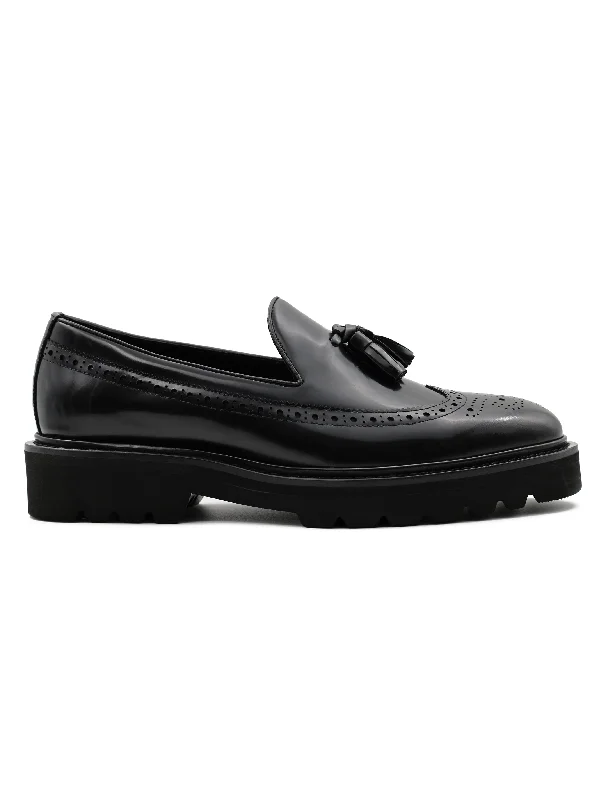 Men's loafers with a removable insole for cleaningBLACK GLOSS POLISHED LEATHER TASSEL LOAFERS Men's loafers with a removable insole for cleaningBLACK GLOSS POLISHED LEATHER TASSEL LOAFERS