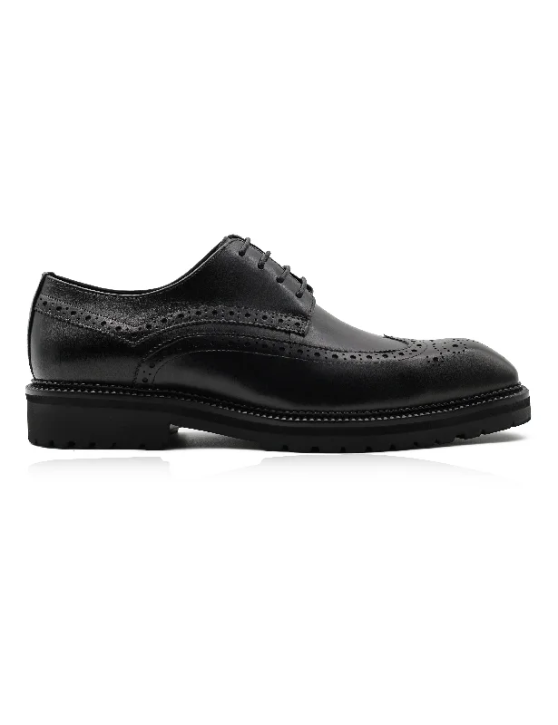 Men's loafers with a memory foam insoleBLACK LEATHER DERBY LACE-UP SEMI BROGUE SHOES Men's loafers with a memory foam insoleBLACK LEATHER DERBY LACE-UP SEMI BROGUE SHOES