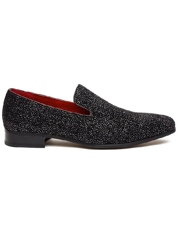 Suede men's loafers for a soft and luxurious feelBLACK LEATHER LINED SILVER GLITTER PARTY LOAFERS Suede men's loafers for a soft and luxurious feelBLACK LEATHER LINED SILVER GLITTER PARTY LOAFERS