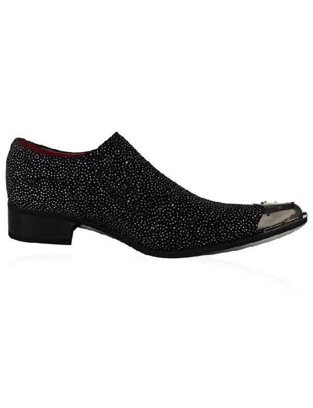 Men's loafers with a rubber sole for durabilityBLACK METAL TOE LOAFERS WINKLE PICKER GLITTER SHOES Men's loafers with a rubber sole for durabilityBLACK METAL TOE LOAFERS WINKLE PICKER GLITTER SHOES