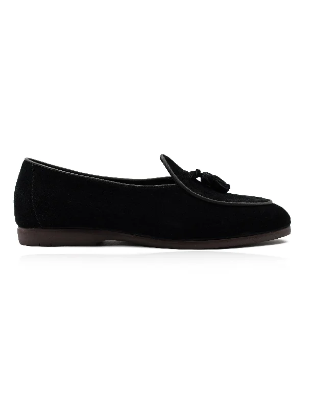 Men's loafers with a memory foam insoleBLACK SOFT SUEDE TASSEL SLIPPERS
