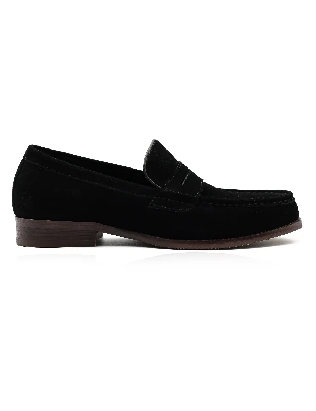 Men's loafers with a cushioned footbedBLACK SUEDE LEATHER PENNY LOAFERS