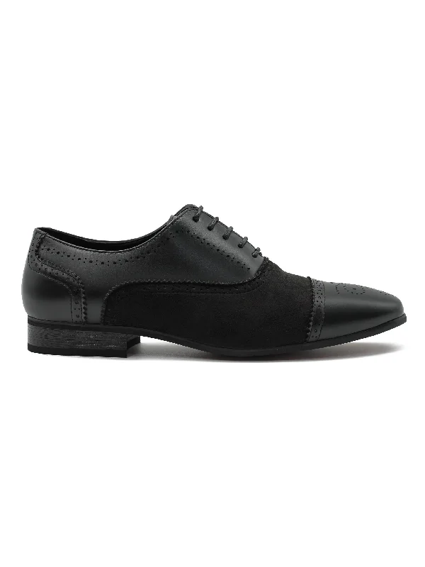 Men's loafers with a cushioned footbedBROGUE - BLACK SUEDE & LEATHER OXFORD LACE UP