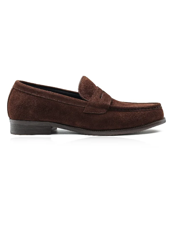 Men's loafers with a low - heeled designBROWN SUEDE LEATHER PENNY LOAFERS
