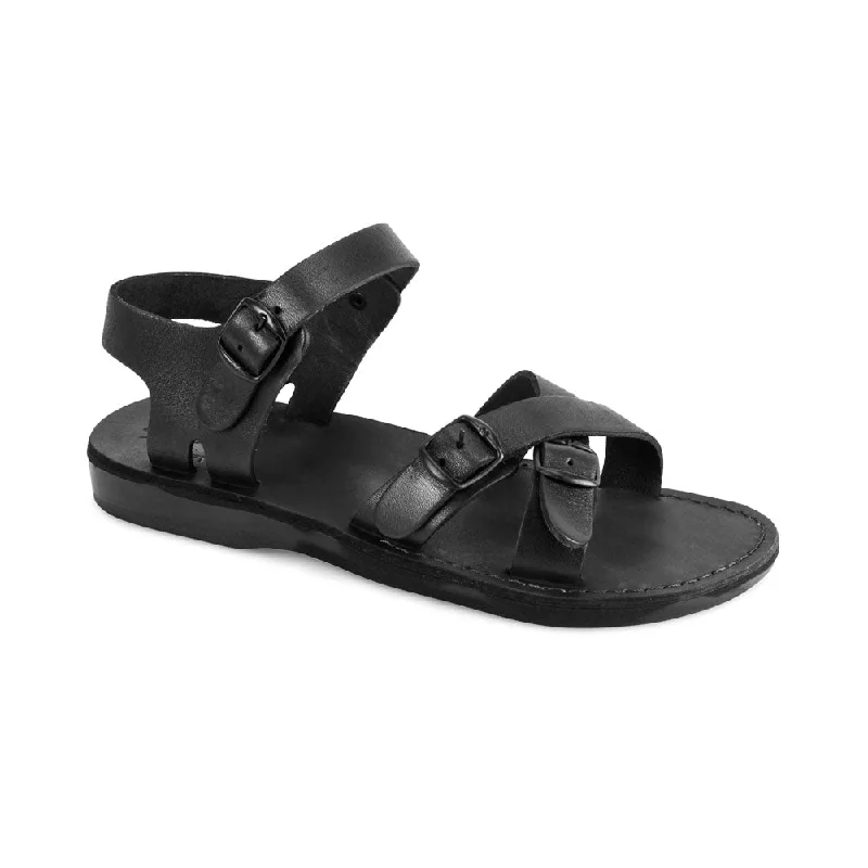 Men's sandals with a decorative buckle or charmJames - Leather Adjustable sandal | Black Men's sandals with a decorative buckle or charmJames - Leather Adjustable sandal | Black