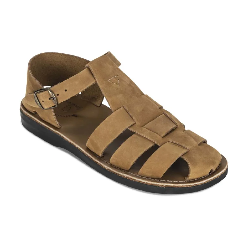 Men's sandals with a perforated leather upper for ventilationDaniel - Leather Fisherman Sport Sandal | Tan Nubuck Men's sandals with a perforated leather upper for ventilationDaniel - Leather Fisherman Sport Sandal | Tan Nubuck