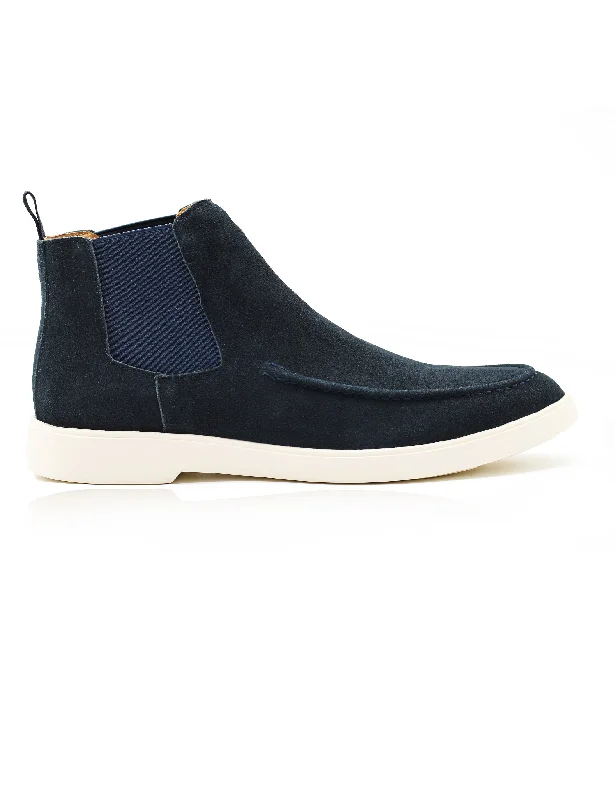 Men's loafers with a moc - toe designDark Navy Suede Chelsea Boots Low Top