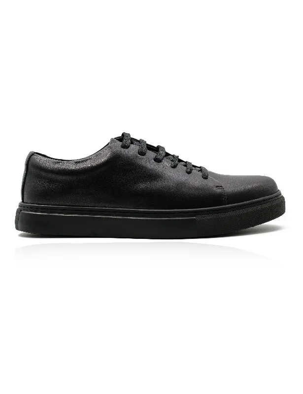 Slip - on men's loafers for easy wearFull Black Real Leather Trainers