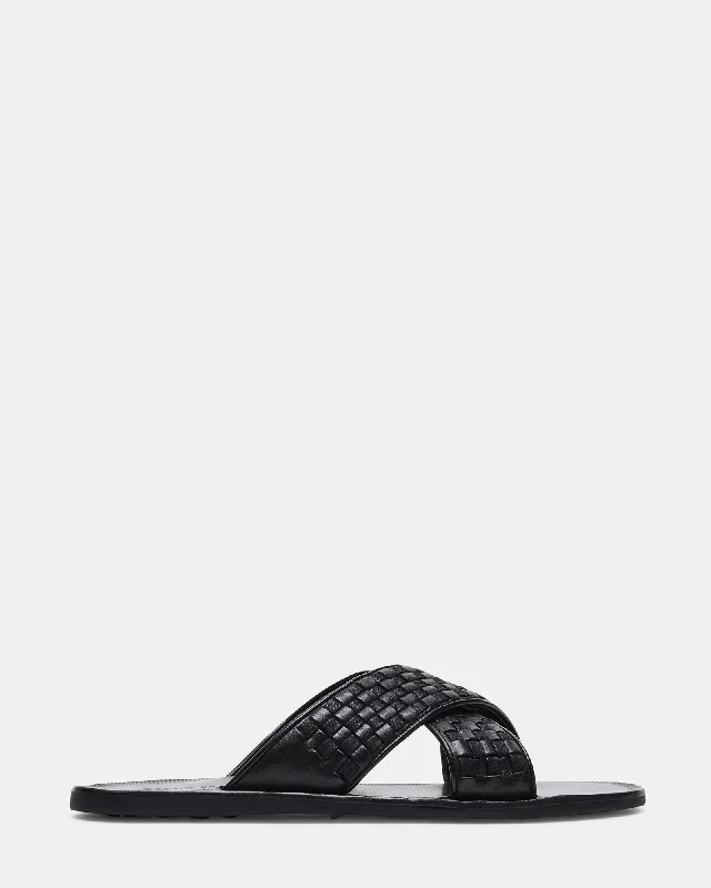 Men's sandals with a wide strap for supportLUKKE BLACK LEATHER