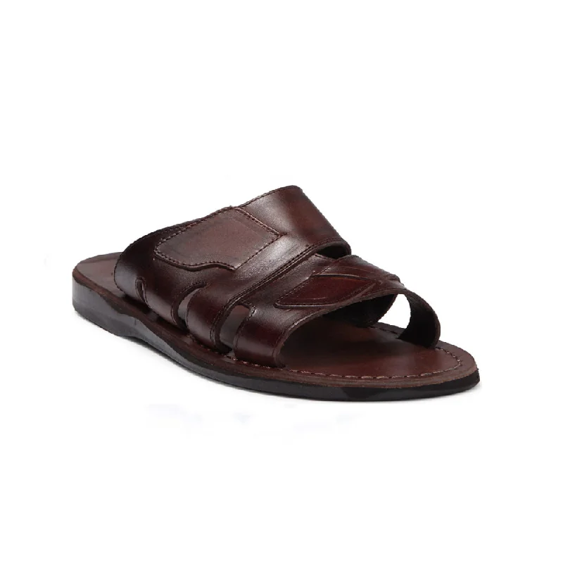 Men's sandals with a contrast stitching detailMateo - Leather Open Toe Slide Sandal | Brown Men's sandals with a contrast stitching detailMateo - Leather Open Toe Slide Sandal | Brown