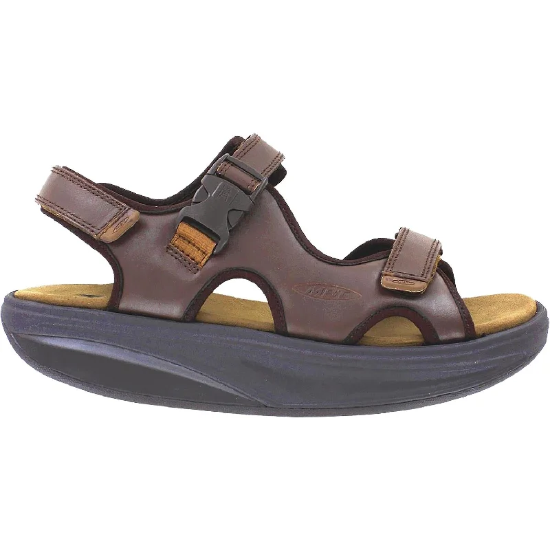 Men's sandals with a perforated leather upper for ventilationMen's MBT Kisumu 3S Chocolate Brown Leather