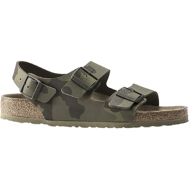 Men's sandals with a perforated leather upper for ventilationMen's Birkenstock Milano Soft Footbed Desert Soil Green Birko-Flor