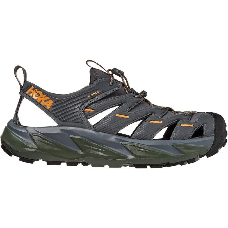 Men's sandals with a shock - absorbing insoleMen's Hoka One One Hopara Castlerock/Thyme Synthetic Men's sandals with a shock - absorbing insoleMen's Hoka One One Hopara Castlerock/Thyme Synthetic
