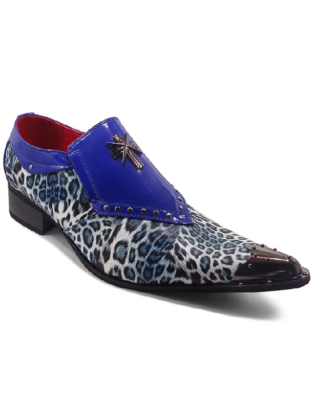 Men's loafers with a leather lacing systemNAVY PATENT LEOPARD PRINT LOAFER METAL TOE CAP Men's loafers with a leather lacing systemNAVY PATENT LEOPARD PRINT LOAFER METAL TOE CAP