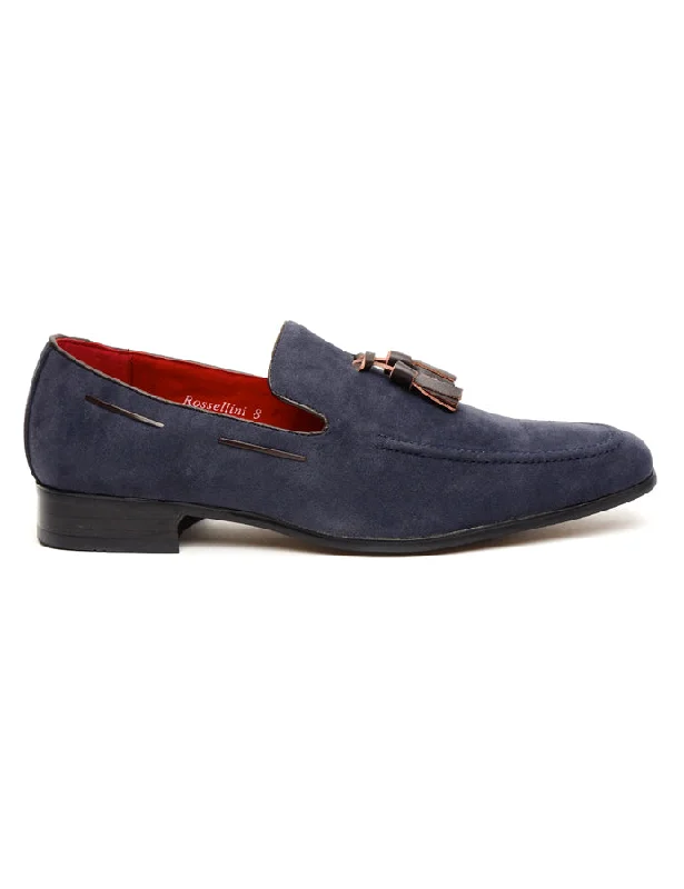 Men's loafers with a low - heeled designNAVY SUEDE TASSEL LOAFERS