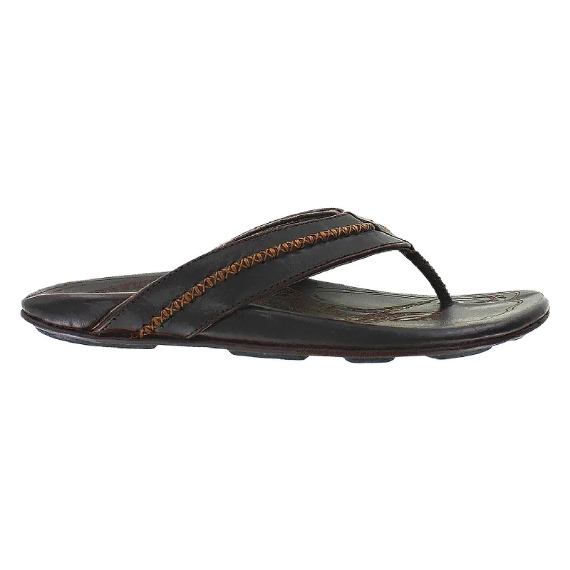 Men's sandals with a stretchy strap for a better fitMen's OluKai Mea Ola Dark Java Leather Men's sandals with a stretchy strap for a better fitMen's OluKai Mea Ola Dark Java Leather