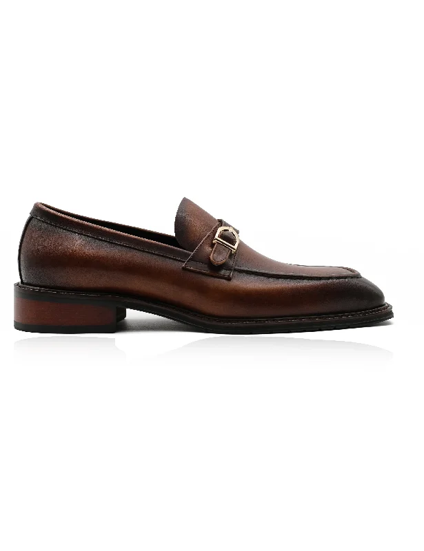 Men's loafers with a moc - toe designPOLISHED BROWN LEATHER SINGLE MONK SHOES