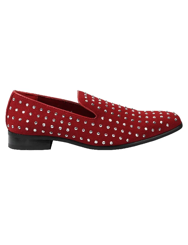 Men's loafers with a rubber sole for durabilityRED SUEDE LEATHER LINED GLITTER STUD LOAFERS Men's loafers with a rubber sole for durabilityRED SUEDE LEATHER LINED GLITTER STUD LOAFERS