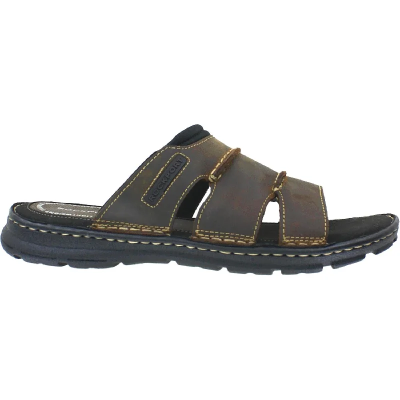 Men's sandals with a flexible sole for easy movementMen's Rockport Darwyn Slide Brown Leather Men's sandals with a flexible sole for easy movementMen's Rockport Darwyn Slide Brown Leather