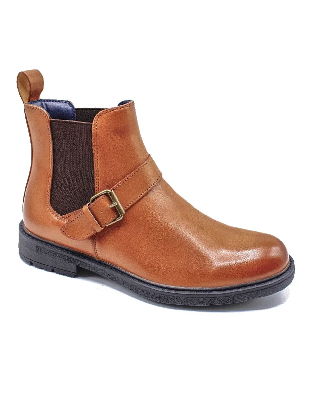 Men's loafers with a smooth leather finishTAN BROWN DEALER BIKER STRAP BOOTS