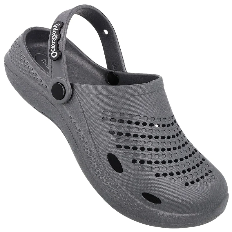 Men's sandals with a perforated leather upper for ventilationWalkaroo Men's Clogs - WC8716 Dark Grey Men's sandals with a perforated leather upper for ventilationWalkaroo Men's Clogs - WC8716 Dark Grey