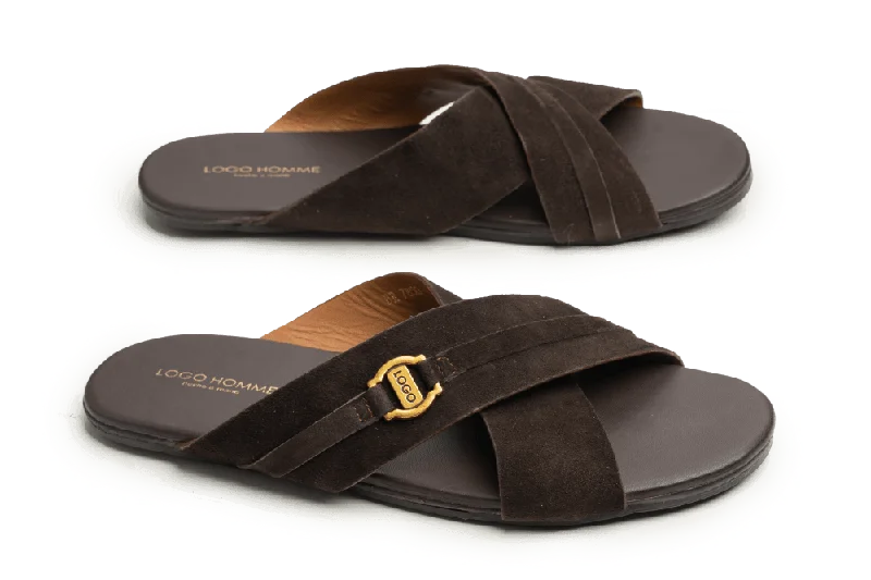 Men's plush slippers with a faux fur liningLOGO 7850 BRS