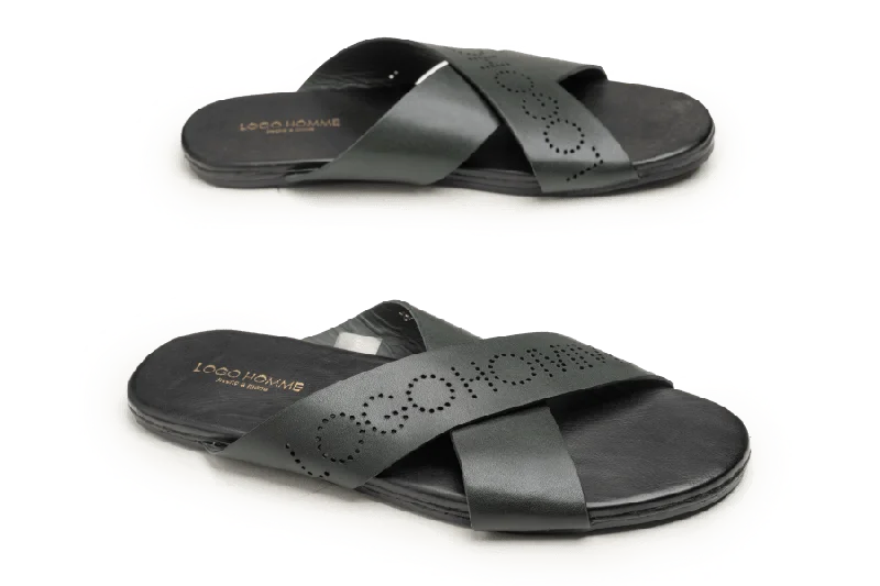 Men's slippers with a removable insole for cleaningLOGO 7856 GRA