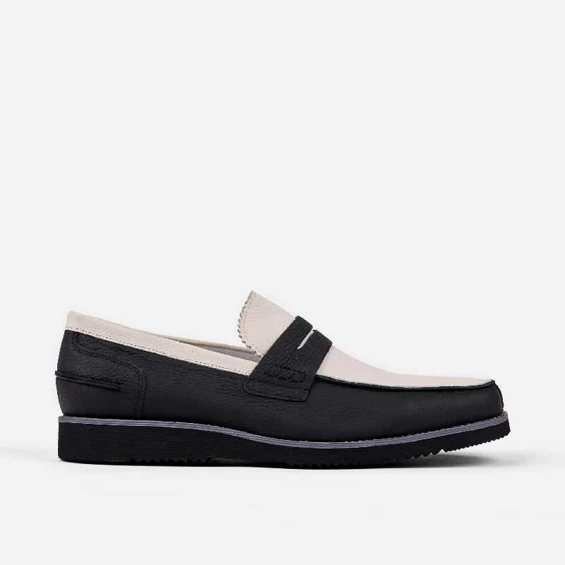 Men's loafers with a memory foam insoleAbe Black and White Leather Penny Loafers