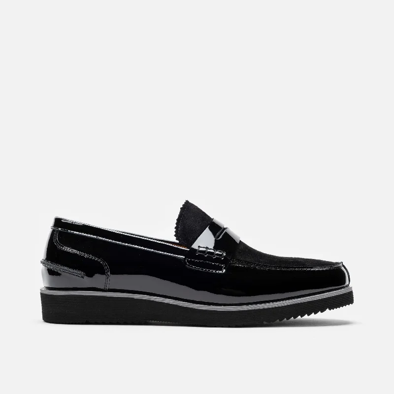 Men's loafers with a cushioned footbedAbe Black Patent Leather Penny Loafers