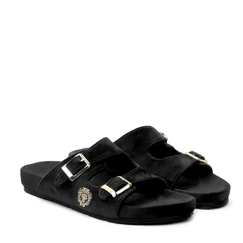 Men's slippers with a soft, flexible soleAdjustable Buckle Black Velvet Slippers