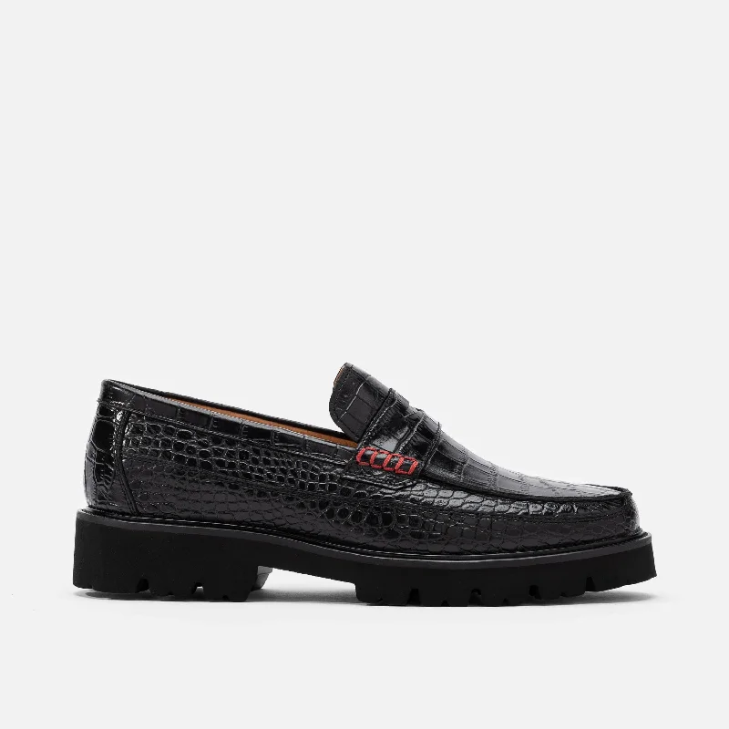 Men's loafers with a tassel front for a classic lookAdler Black Croc Leather Lug Penny Loafers Success Men's loafers with a tassel front for a classic lookAdler Black Croc Leather Lug Penny Loafers Success